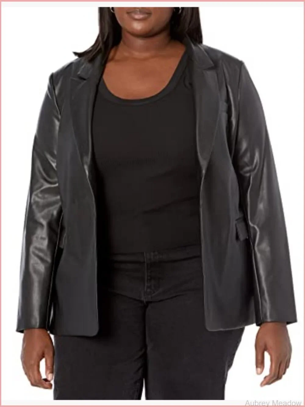 Women's Long Blazer, Faux Leather, Button Front, Notch Collar